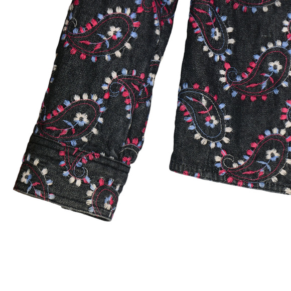 Coldwater Creek Denim Blazer Women Large Dark Gray Embroidered Boho Artsy Jacket - Picture 6 of 9